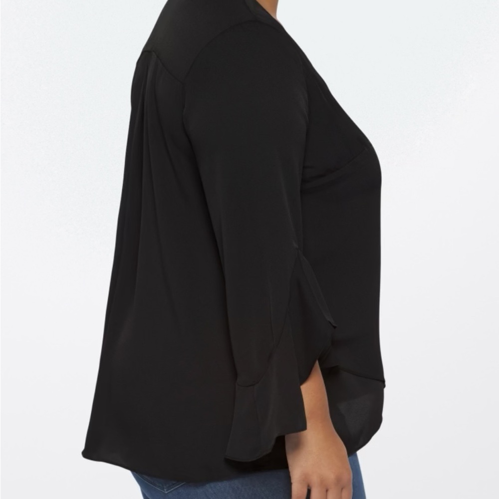 Vince Camuto Black V-Neck Ruffle Sleeve Blouse - Picture 4 of 11